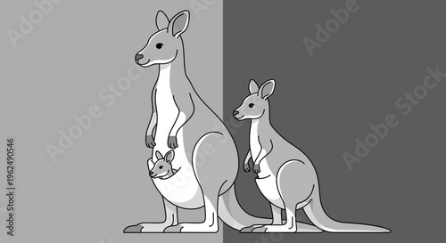 Two kangaroos standing side by side.