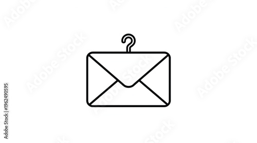 Email Message Symbol: A simple and elegant black and white illustration of an email envelope, combined with a coat hanger symbol.