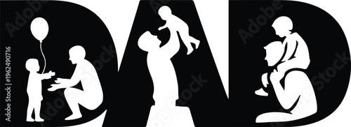 Fatherhood Silhouette: Dad with Children Playing Celebrating Family Bonds Minimalist Graphic Design