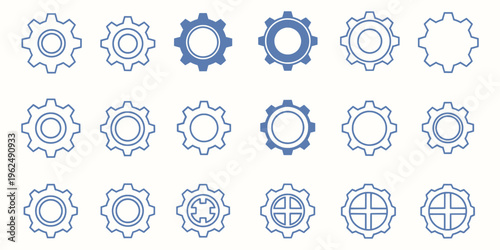 Blue gear icons set