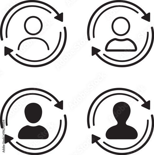 User Refresh Icon Set, Account Sync and Profile Update Symbols, Circular Arrow User Icons,