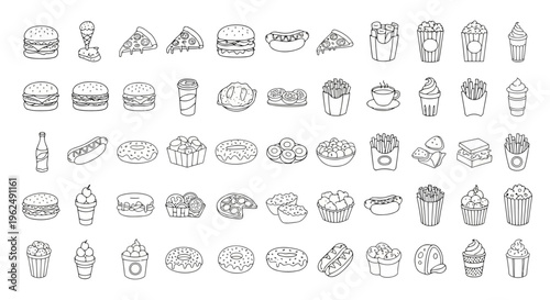 Vector illustration of set of fast food icons