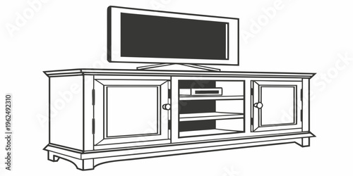 Modern television stand with a flat screen tv and storage compartments