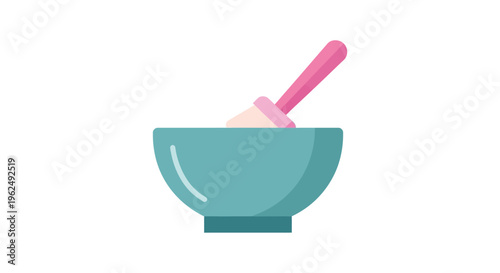 Teal mortar and pink pestle in flat cartoon style for pharmacy branding