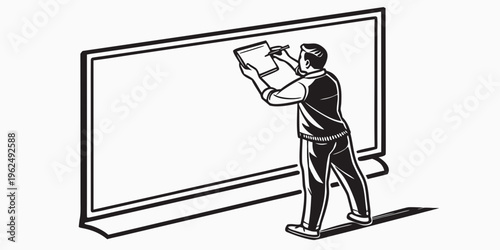 A person is drawing on a large whiteboard with a marker.