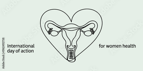 International day of action for women health banner with a heart and uterus line art illustration.