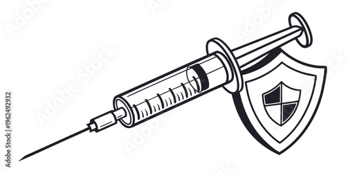 A syringe with a shield symbolizing protection and vaccination.