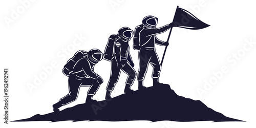 Evolution of space exploration depicted through three astronauts in different stages