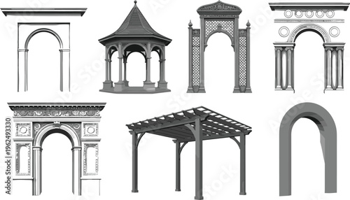 Architectural structures with arches and columns gazebos pergolas architectural details