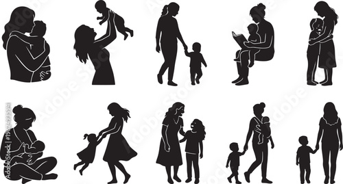Black silhouette of diverse people in various poses and activities black silhouettes 2