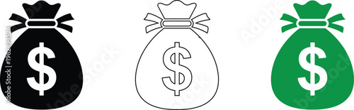 Three money bags with dollar signs and crowns