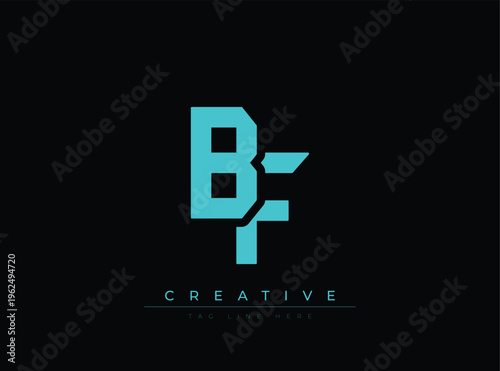 Modern minimalist logo design with bold turquoise letters on dark background