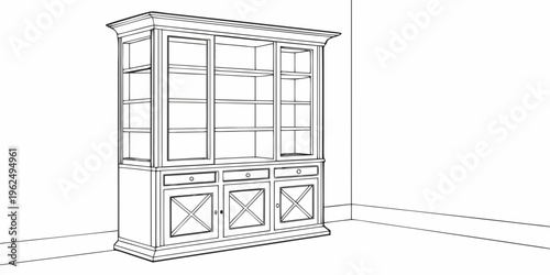 A large, elegant wooden cabinet with glass doors and intricate carvings.