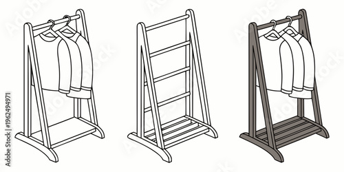 Three different types of garment racks for hanging clothes and accessories
