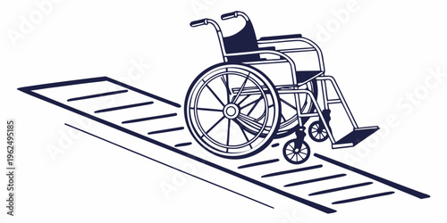 A wheelchair navigating a textured ramp designed for accessibility and safety.