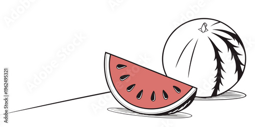A vibrant illustration of a watermelon slice and a whole watermelon