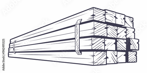 A detailed illustration of a stack of wooden planks with blue straps