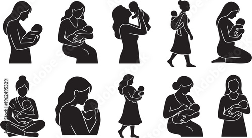 Black silhouette of diverse people performing various activities and poses black silhouettes 1