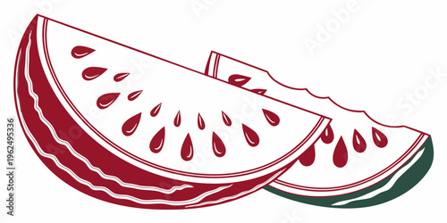 Two slices of watermelon with seeds on a white background