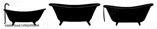 Bathing tub silhouette set with simple black and white outline design featuring bathing tub, spa, relaxation with interior design and wellness