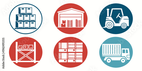 Icons representing various aspects of logistics and supply chain management