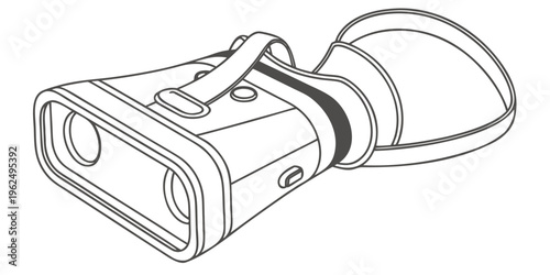 A pair of binoculars with a black and grey strap attached to it
