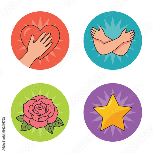Set of Icons Representing Self-Love and Positivity.