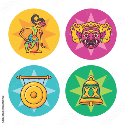 Set of Indonesian Cultural Icons.