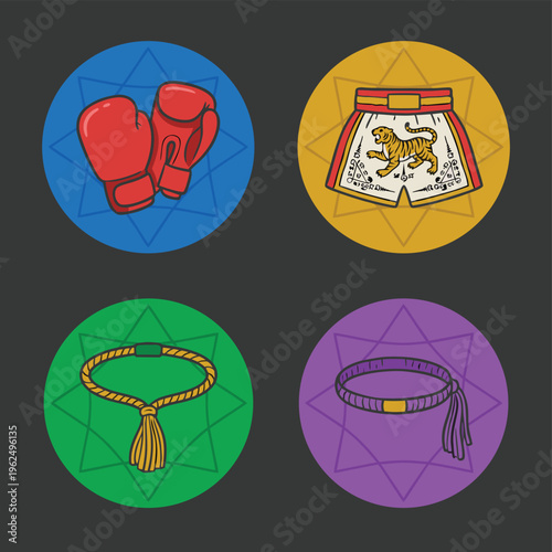 Set of Muay Thai Fighting Gear Icons.