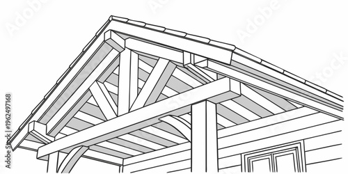 A detailed architectural drawing of a roof truss with precise measurements and structural details.