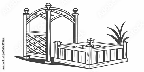 A beautifully designed gazebo with a lattice structure and a small planter box