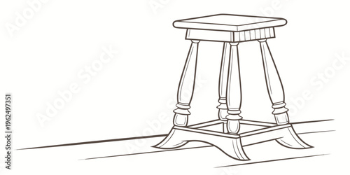 A vintage wooden stool with intricate carvings and a square seat.