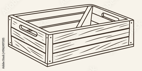 An open wooden crate with a handle on top, suitable for storage or shipping.
