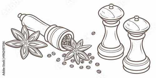 A chess game with a pepper mill and a flower, ready to be played