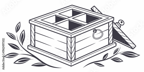 A vintage wooden chest with intricate carvings and a decorative keyhole