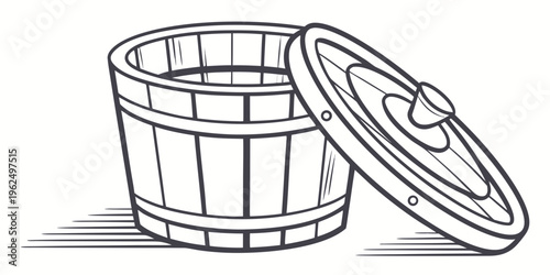 A wooden barrel with a lid sitting on a flat surface