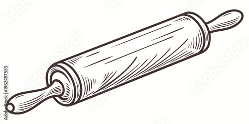 A vintage wooden rolling pin with a textured surface and two handles