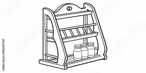 Wooden spice rack with three shelves and various jars
