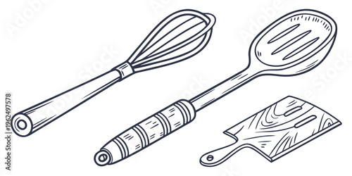 A whisk, spatula, and grater resting on a flat surface next to each other.