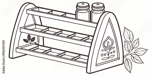A charming wooden spice rack with multiple shelves and a decorative design