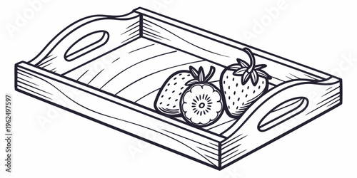 A beautifully arranged wooden tray with fresh fruits and vegetables.