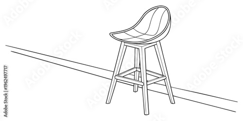 A minimalist, modern stool with a sleek, curved backrest and four slender legs