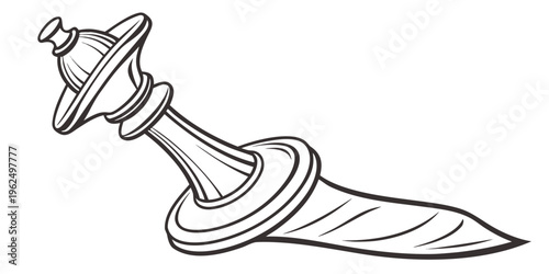 A detailed illustration of a medieval knight's sword with a unique crown-like pommel