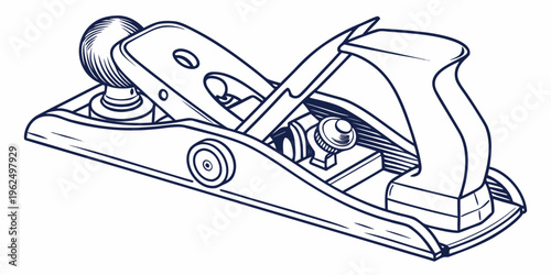 A detailed illustration of a vintage hand plane used for woodworking.