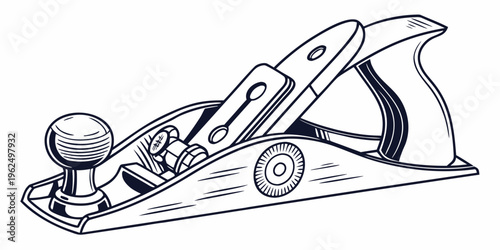 A detailed illustration of a traditional hand plane used for woodworking