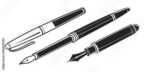 Three elegant pens with different designs and colors displayed on a white background.