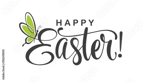 A festive Easter greeting with a green butterfly and elegant script