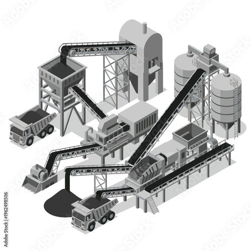 Isometric View of a Quarry and Processing Plant.