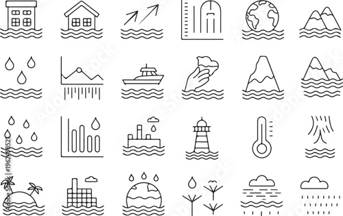 flood symbol pack coastal flooding global warming icons grid