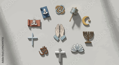 Religious symbols from different cultures.